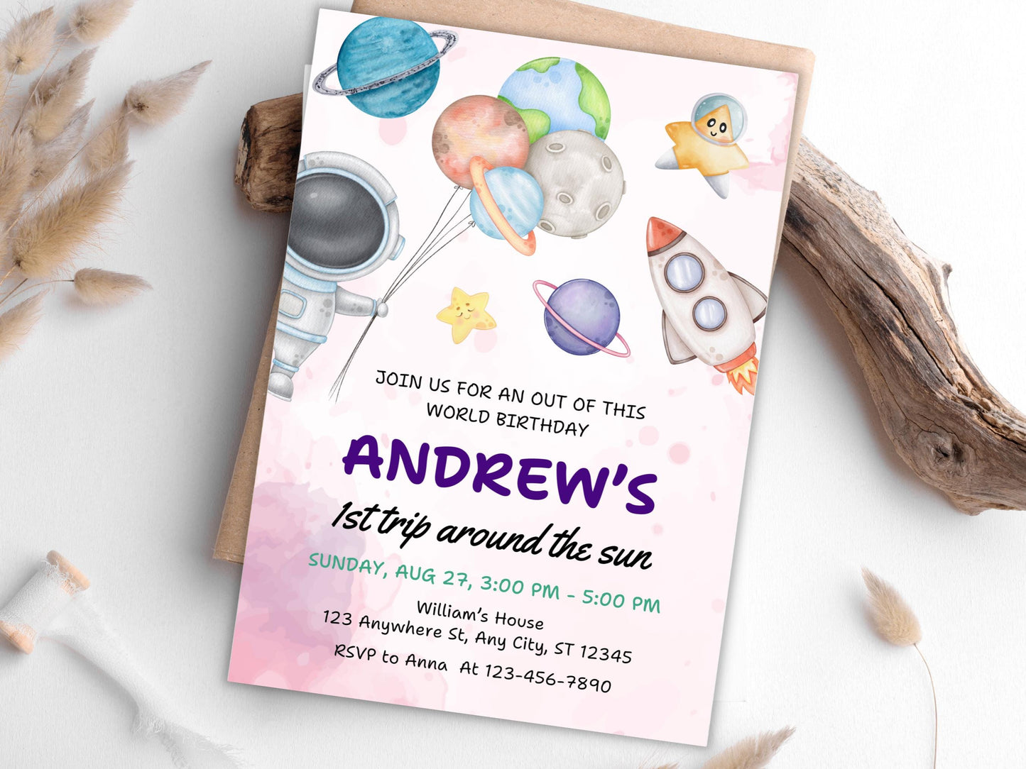 Space Birthday Invitation Template, Astronaut Galaxy Party (Digital Download)