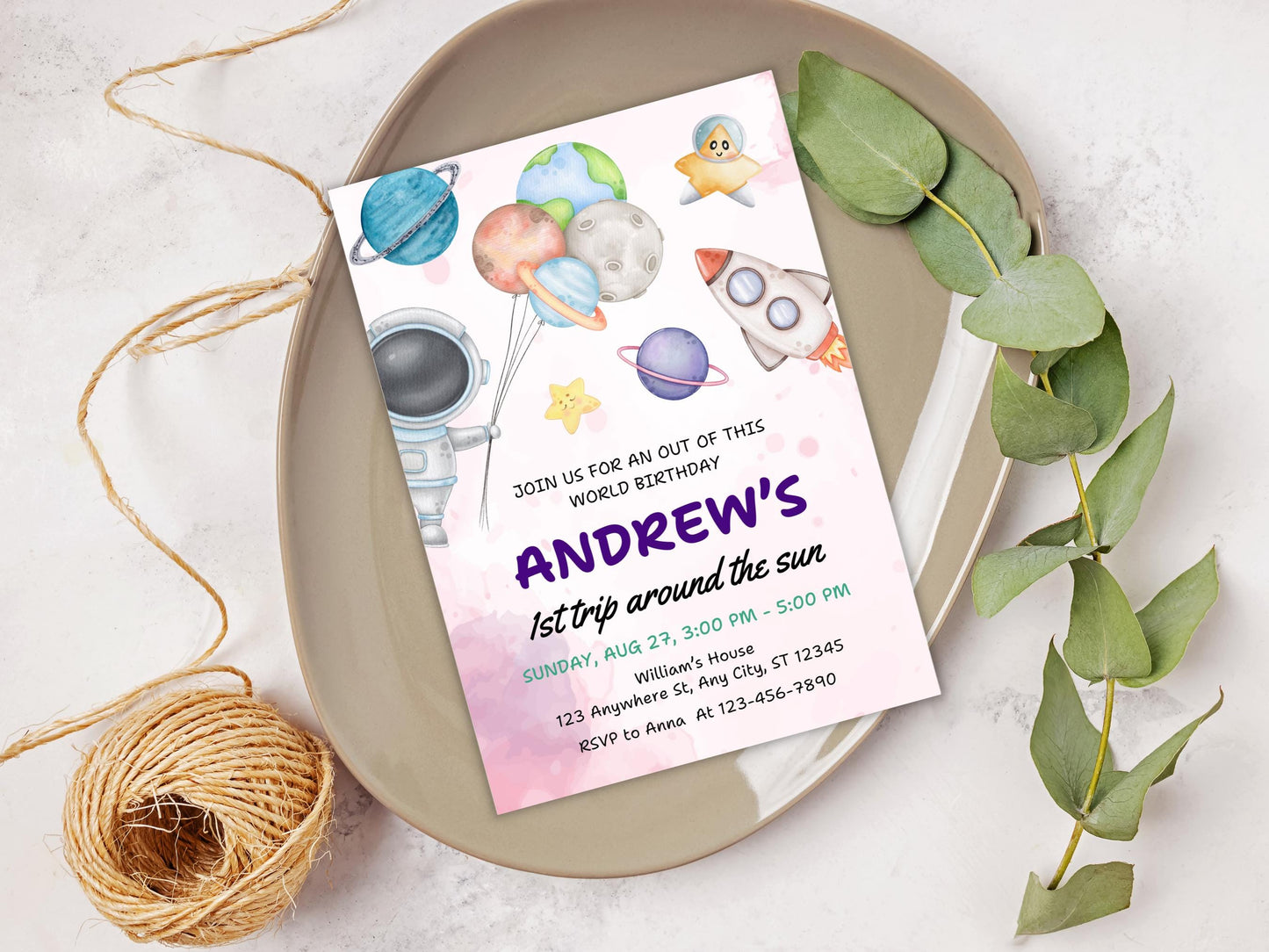 Space Birthday Invitation Template, Astronaut Galaxy Party (Digital Download)