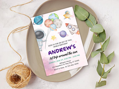 Space Birthday Invitation Template, Astronaut Galaxy Party (Digital Download)