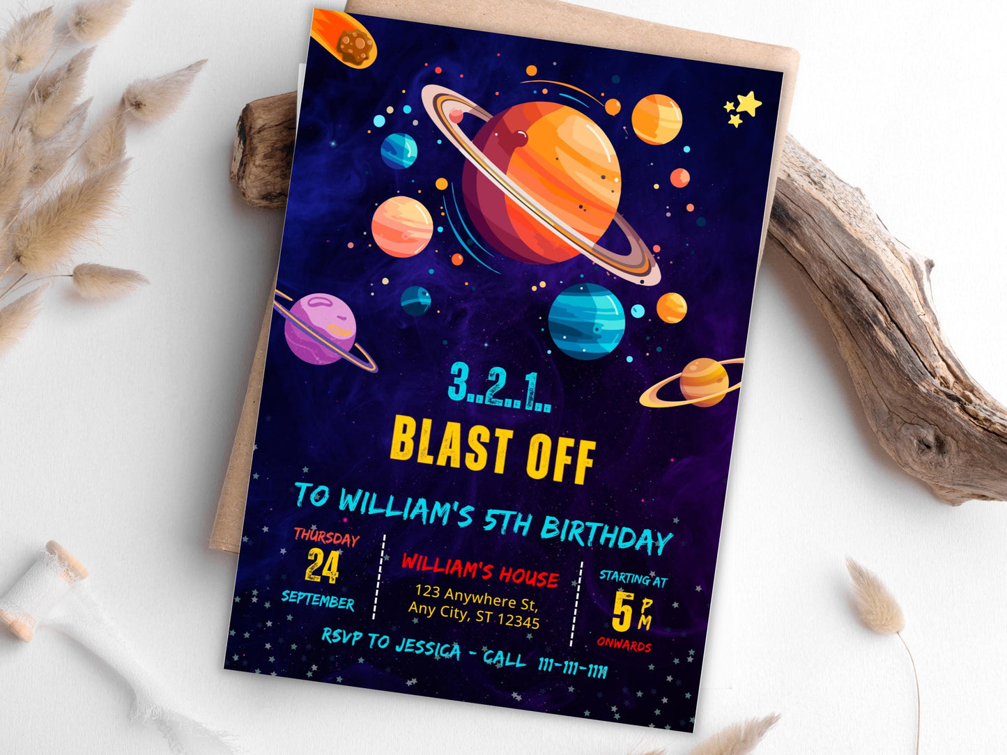 Space Boy Birthday Invitation: Galaxy Planets Party (Digital Download)