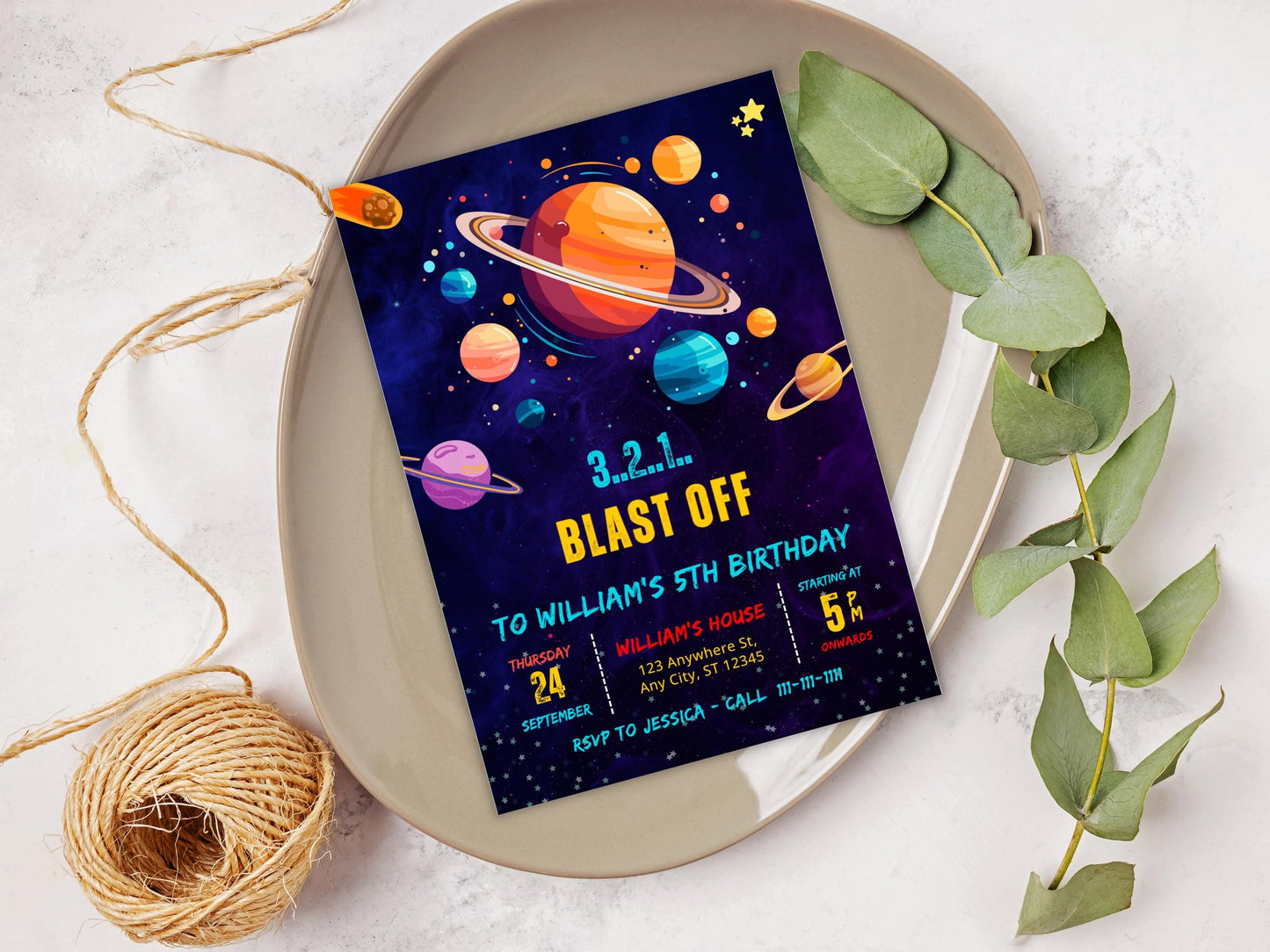 Space Boy Birthday Invitation: Galaxy Planets Party (Digital Download)