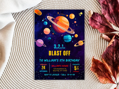 Space Boy Birthday Invitation: Galaxy Planets Party (Digital Download)