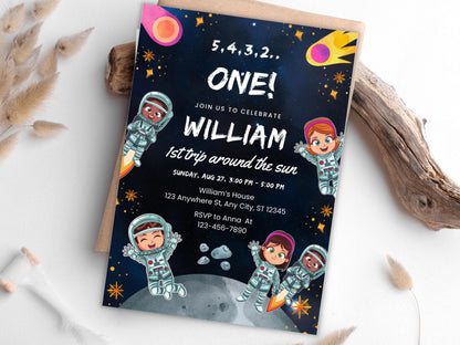 Space Boy Birthday Invitation Template: Astronaut Galaxy Party (Digital Download)