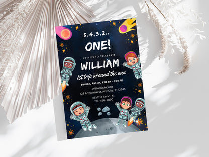 Space Boy Birthday Invitation Template: Astronaut Galaxy Party (Digital Download)