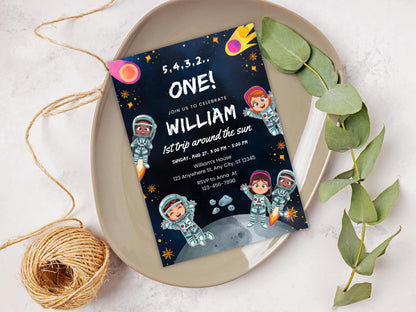 Space Boy Birthday Invitation Template: Astronaut Galaxy Party (Digital Download)