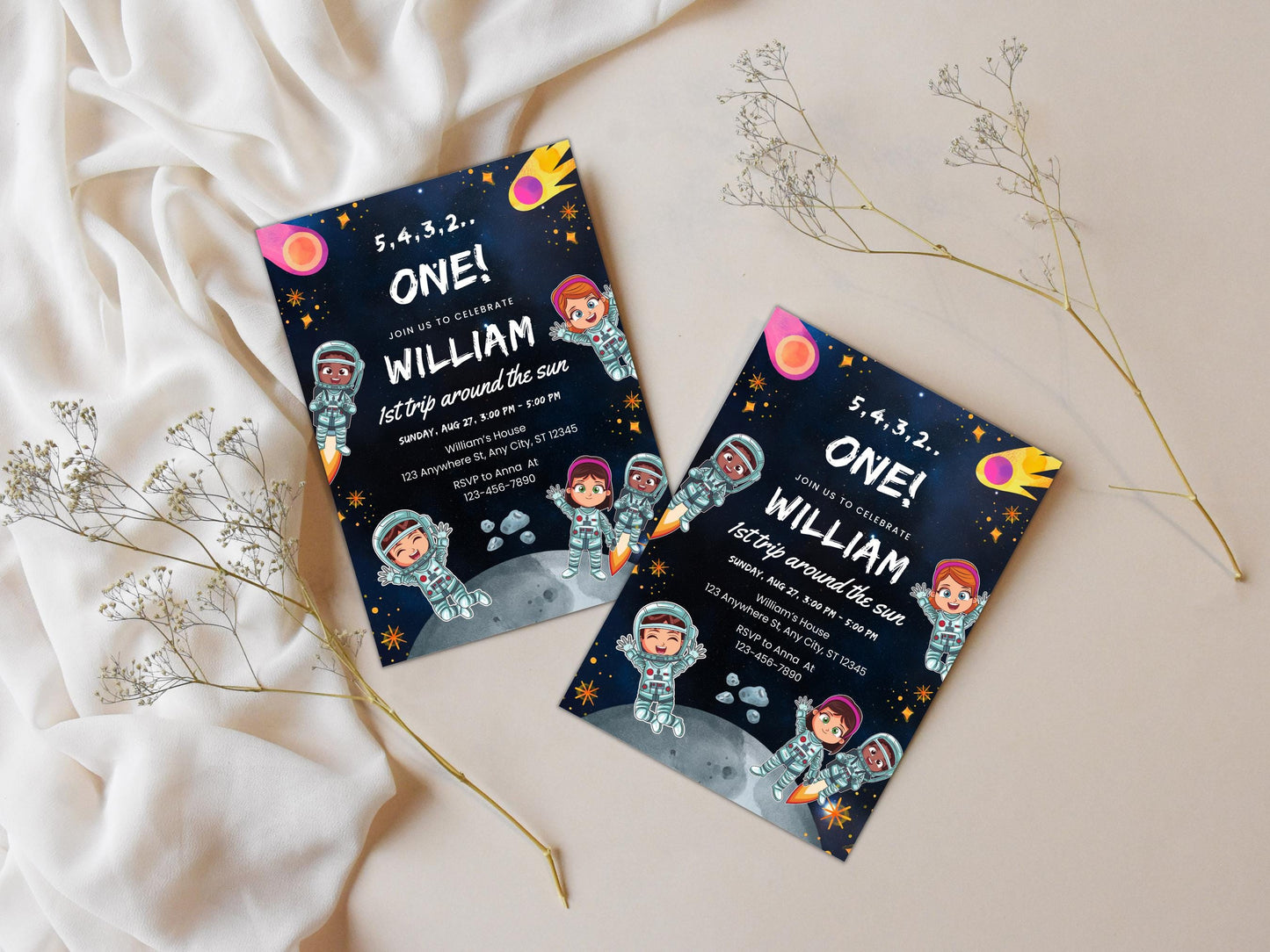 Space Boy Birthday Invitation Template: Astronaut Galaxy Party (Digital Download)