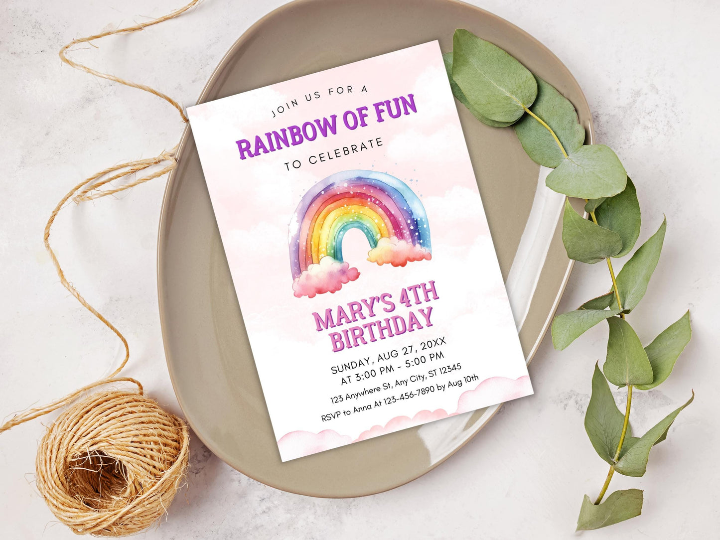 Editable Rainbow Birthday Invitation Template (PDF)