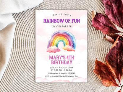 Editable Rainbow Birthday Invitation Template (PDF)