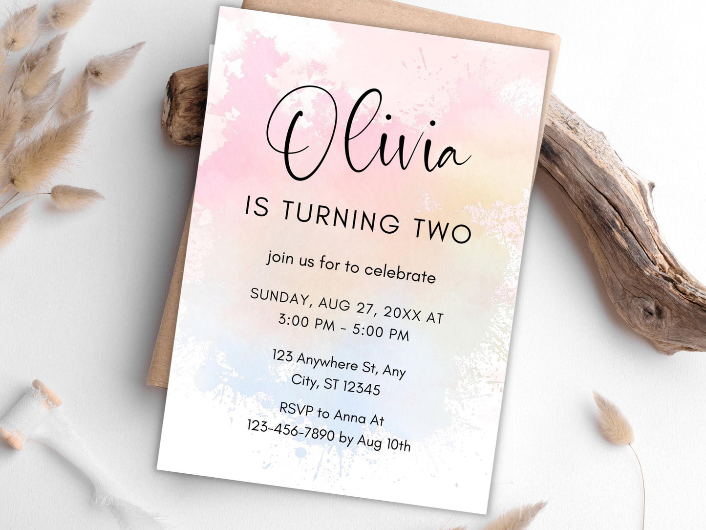 Rainbow Birthday Invitation Template: Editable Girl Birthday Invite (PDF)