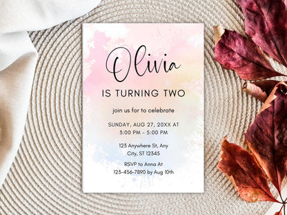 Rainbow Birthday Invitation Template: Editable Girl Birthday Invite (PDF)