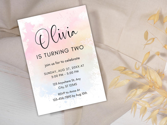 Rainbow Birthday Invitation Template: Editable Girl Birthday Invite (PDF)