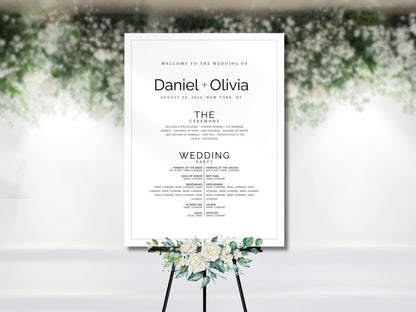 Minimalist Eucalyptus Wedding Welcome Sign Template (Instant Download)