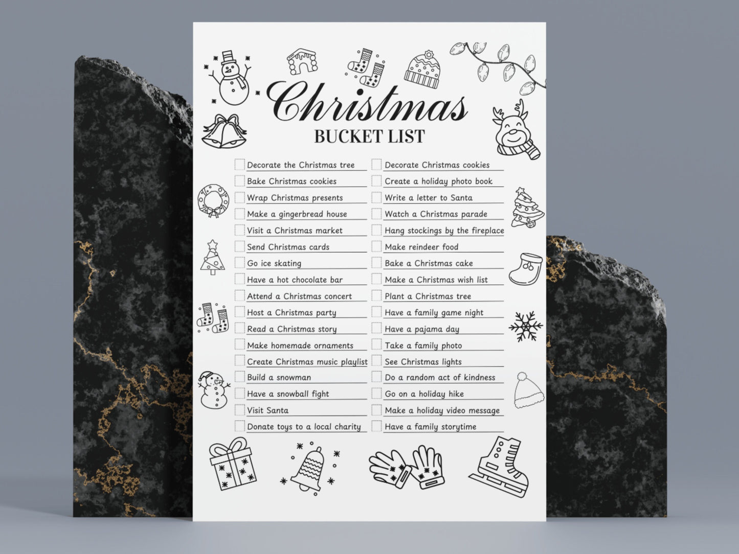 Editable Christmas Bucket List Template | Holiday Planner Printable PDF | Christmas Goals & Traditions Tracker