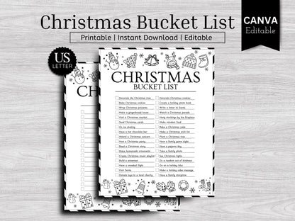 Editable Christmas Bucket List Template: Holiday Checklist (US Letter) (Digital Download)