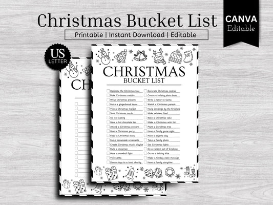 Editable Christmas Bucket List Template: Holiday Checklist (US Letter) (Digital Download)
