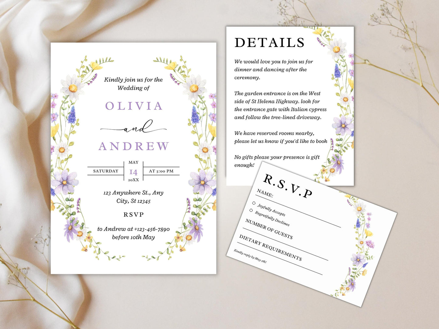 Editable Wildflower Wedding Invitation Template: Printable Greenery Invite (Digital Download)