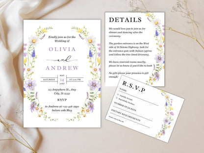 Editable Wildflower Wedding Invitation Template: Printable Greenery Invite (Digital Download)