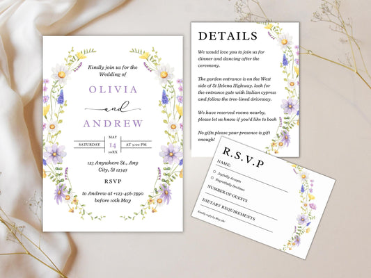 Editable Wildflower Wedding Invitation Template: Printable Greenery Invite (Digital Download)