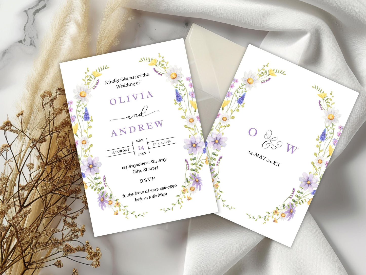Editable Wildflower Wedding Invitation Template: Printable Greenery Invite (Digital Download)