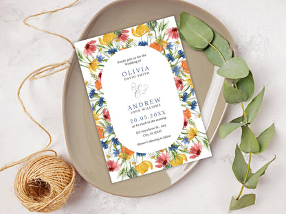 Garden Flowers Wedding Invitation Template (PDF)