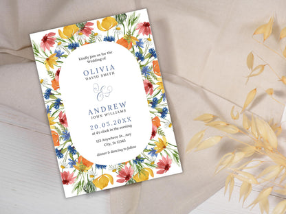 Garden Flowers Wedding Invitation Template (PDF)