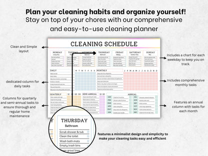 Cleaning Schedule Checklist Bundle: Editable Household Chores Chart (Canva PDF)