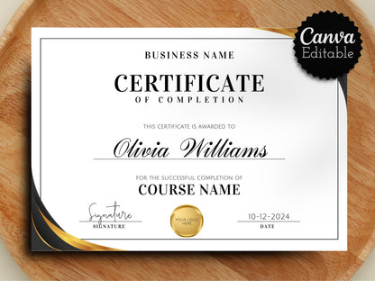Printable Certificate of Completion Template: Elegant Course Award (Canva Editable)