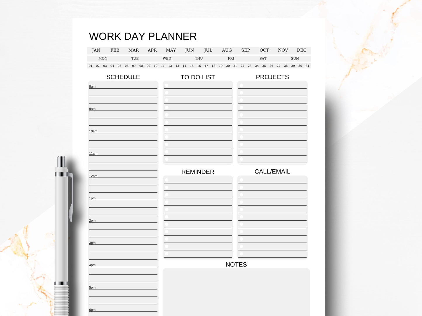 Work Day Planner Printable: Editable Office Organizer (Canva & PDF)