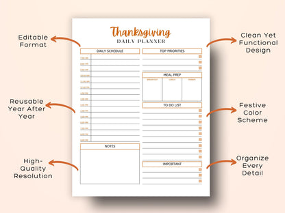 Thanksgiving Planner Template: Fall Holiday Organizer (PDF)