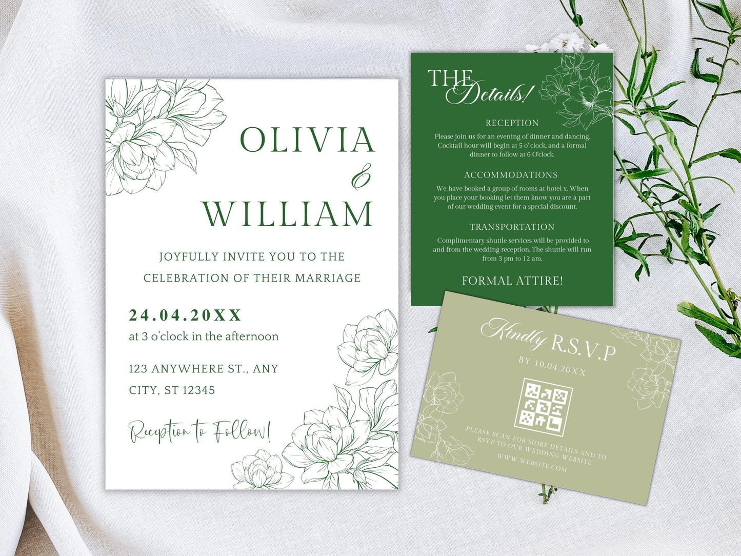 Floral Wedding Invitation Template: Minimalist Design (Digital Download)