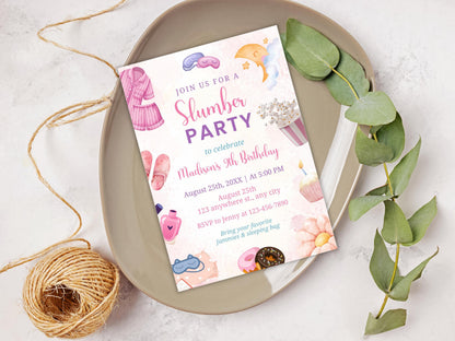 Slumber Party Birthday Invitation Template: Editable Sleepover Invite (PDF)