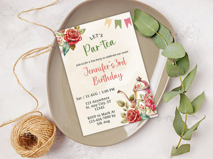 Floral Tea Party Birthday Invitation: Editable Par-Tea Invite (Digital Download)