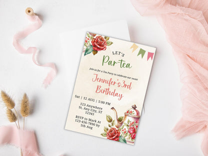 Floral Tea Party Birthday Invitation: Editable Par-Tea Invite (Digital Download)