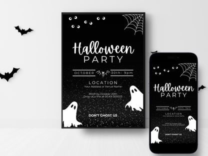 Editable Halloween Party Invitation: Canva Template (Digital Download)