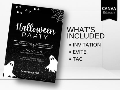 Editable Halloween Party Invitation: Canva Template (Digital Download)