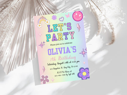 Patch Letter Birthday Invitation Template, Retro Varsity Party (Digital Download)