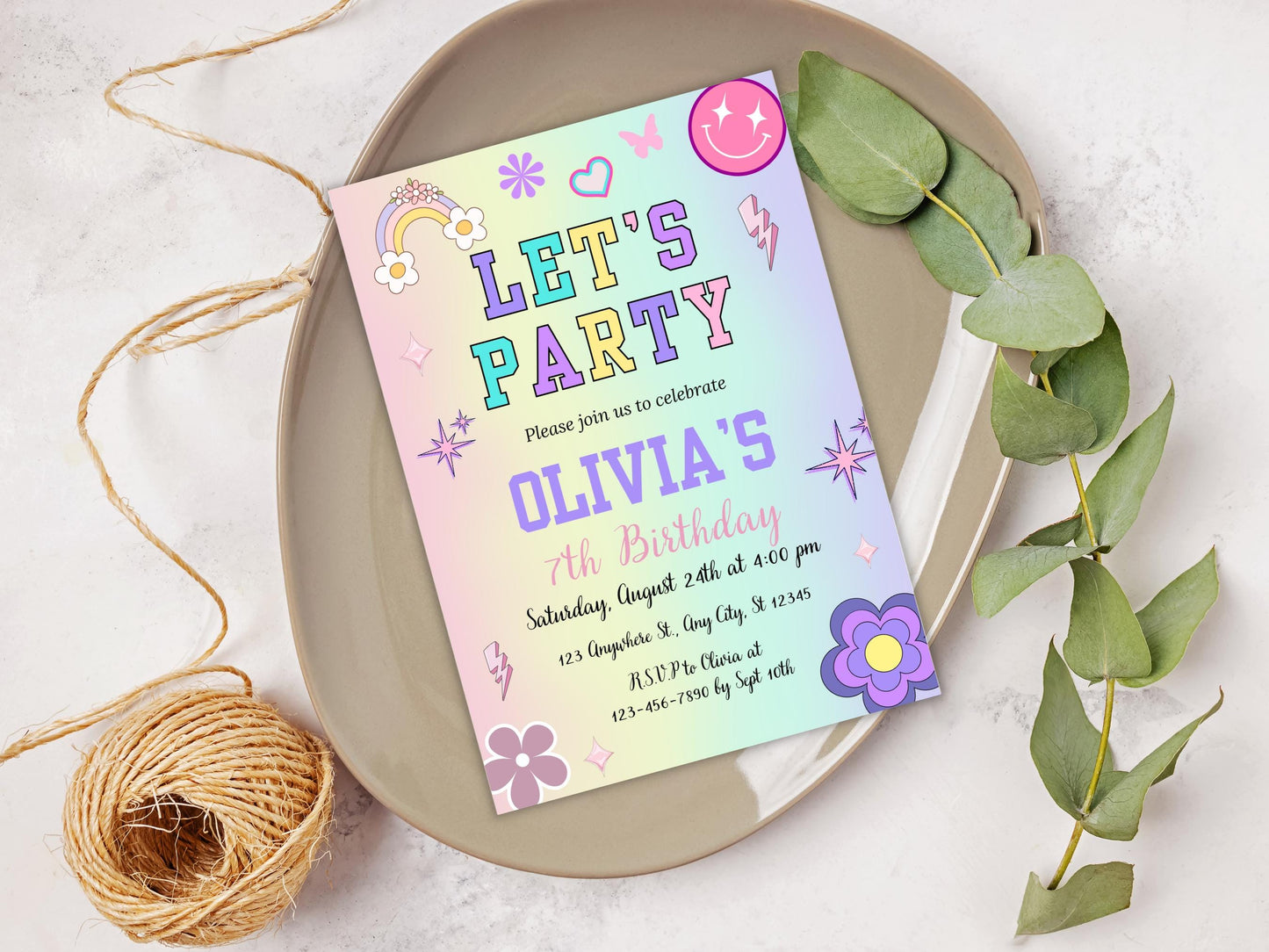 Patch Letter Birthday Invitation Template, Retro Varsity Party (Digital Download)