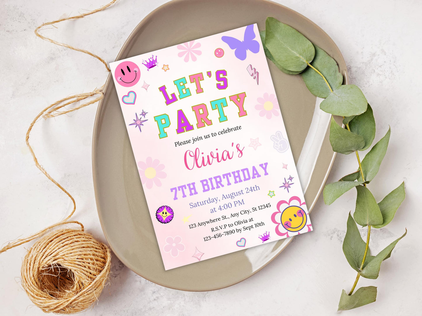 Retro Birthday Invitation Template, Patch Letter Party (Digital Download)