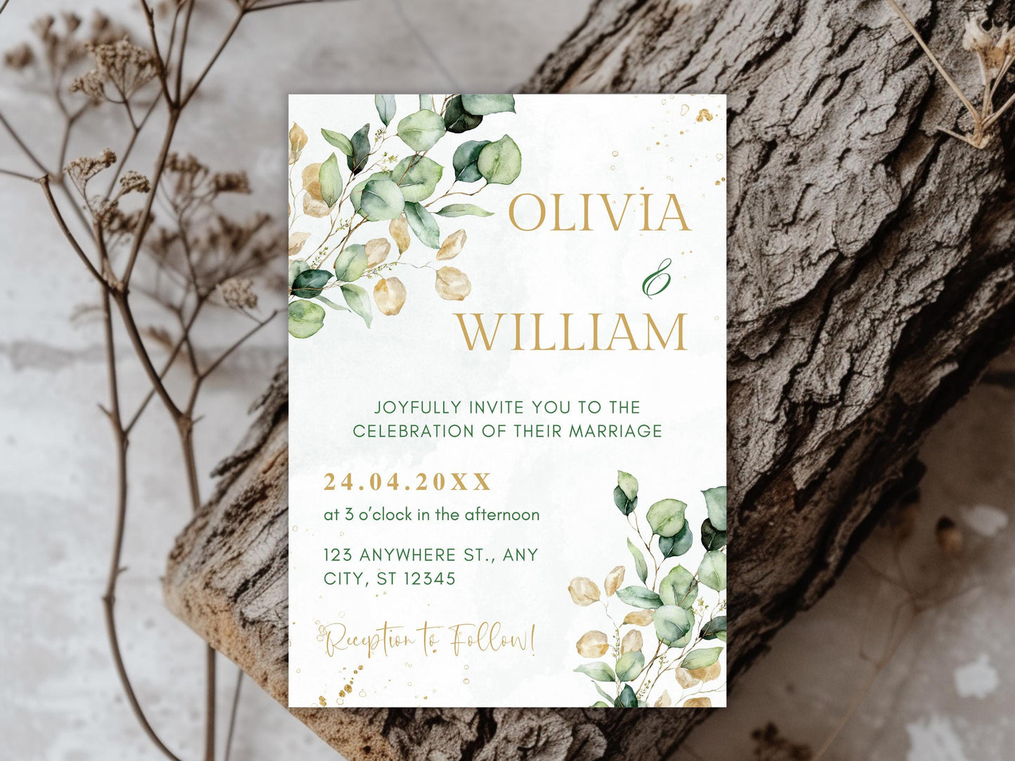 Greenery Wedding Invitation Template with RSVP QR Code (Digital Download)