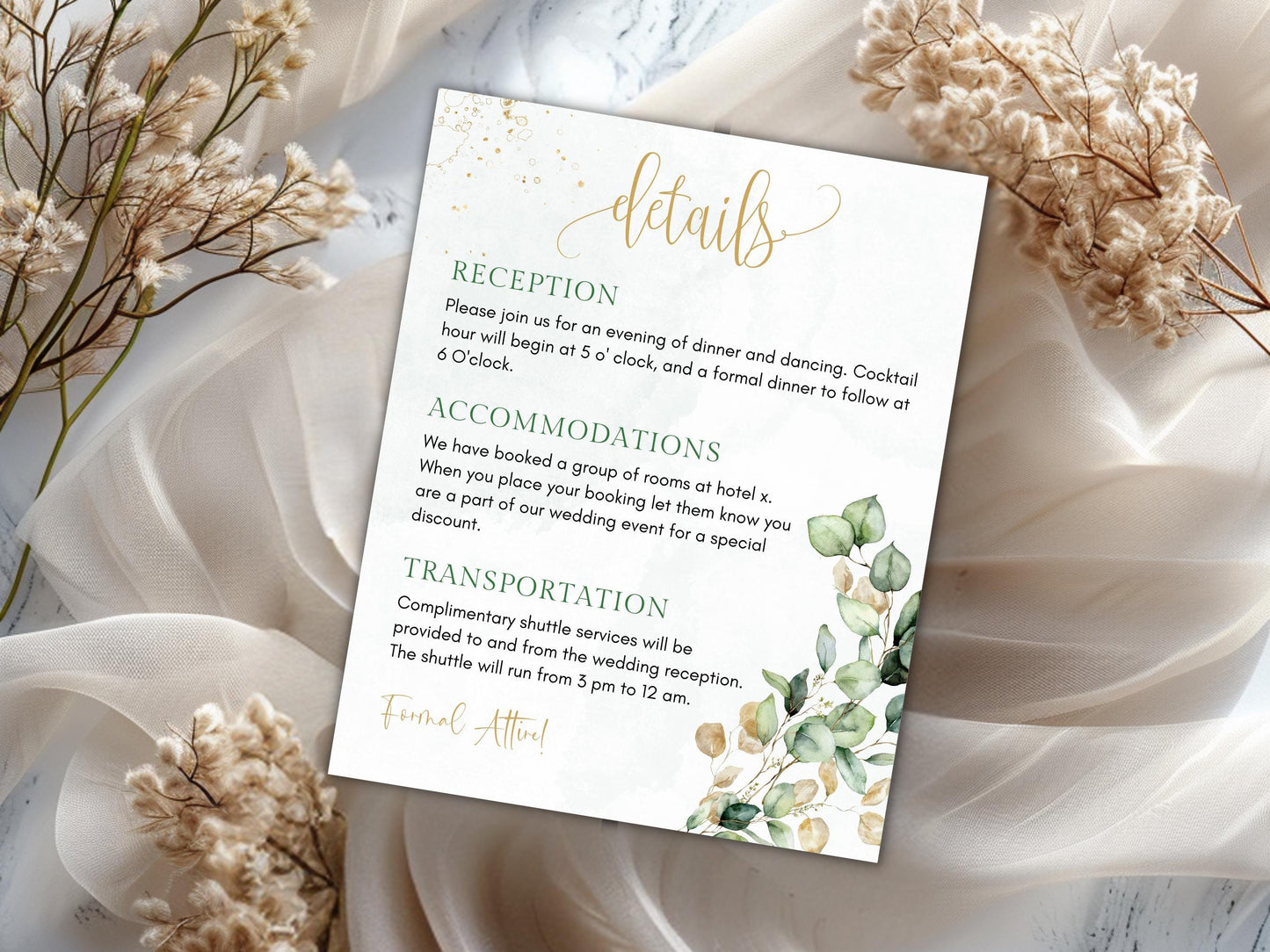 Greenery Wedding Invitation Template with RSVP QR Code (Digital Download)