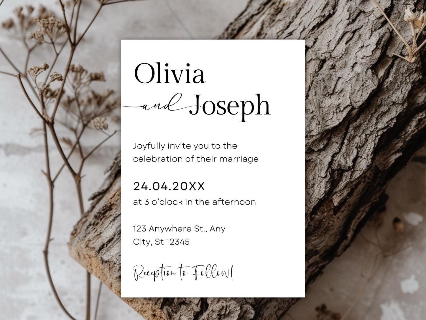 Minimalist Wedding Invitation Template with QR Code (Digital Download)
