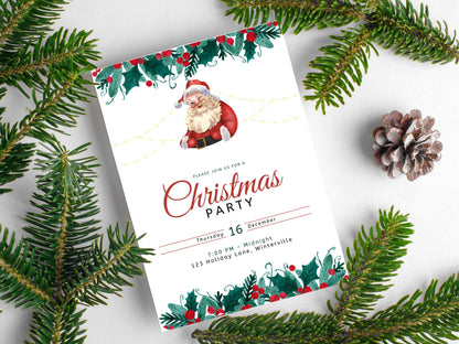 Editable Santa Hat Christmas Party Invitation | Holiday Party Invite Template | Canva Printable PDF