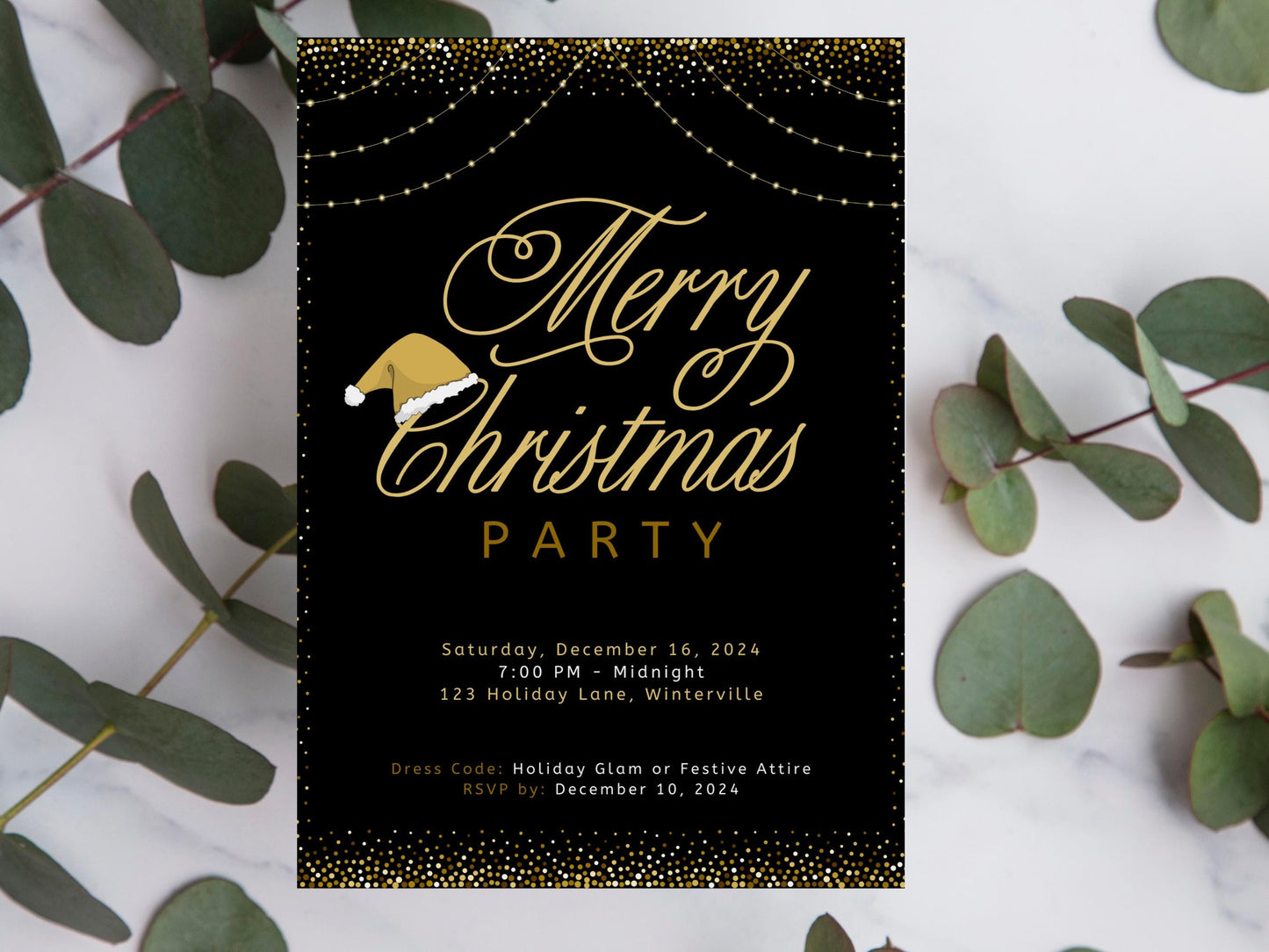 Editable Santa Hat Christmas Party Invitation: Modern Holiday Template (PDF)