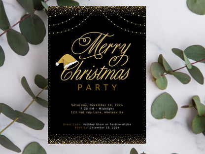 Editable Santa Hat Christmas Party Invitation: Modern Holiday Template (PDF)