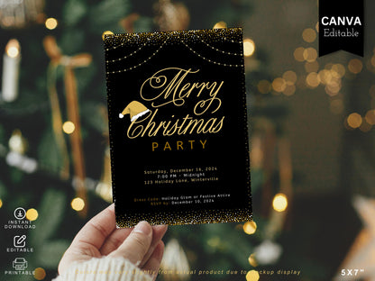 Editable Santa Hat Christmas Party Invitation: Modern Holiday Template (PDF)