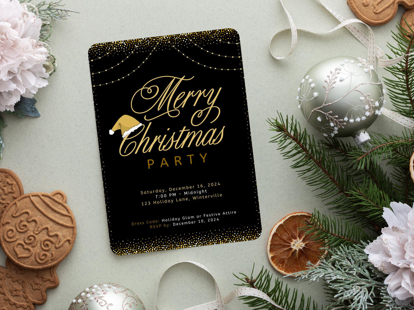 Editable Santa Hat Christmas Party Invitation: Modern Holiday Template (PDF)