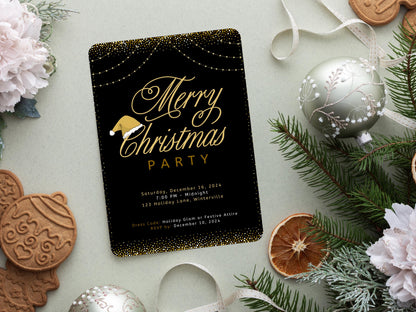 Editable Santa Hat Christmas Party Invitation: Modern Holiday Template (PDF)