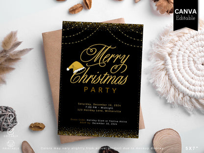 Editable Santa Hat Christmas Party Invitation: Modern Holiday Template (PDF)