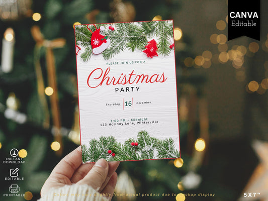 Editable Santa Hat Christmas Party Invitation (Digital Download)