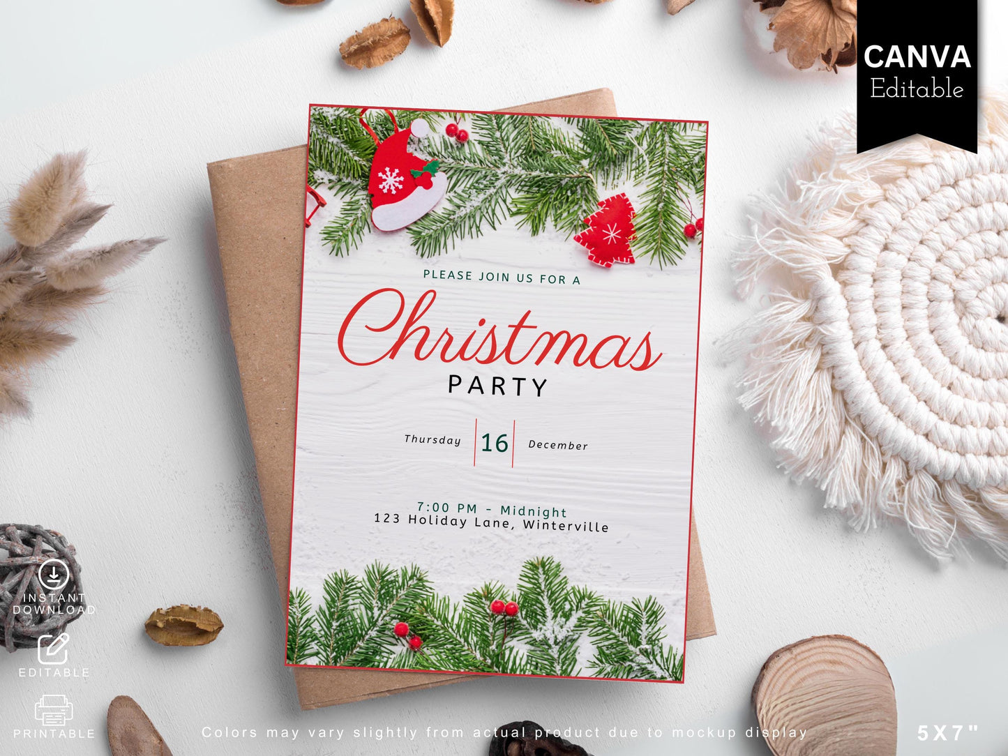 Editable Santa Hat Christmas Party Invitation (Digital Download)
